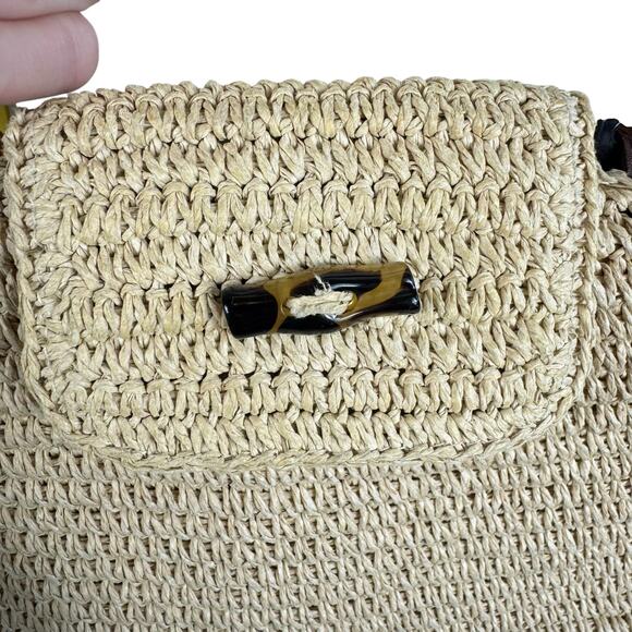 Talbots Vintage Woven Straw Double Handles Lined Hand Bag - Picture 3 of 8